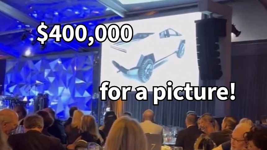 The design sketch of the Tesla Cybertruck auctioned off at the 2023 Petersen Gala