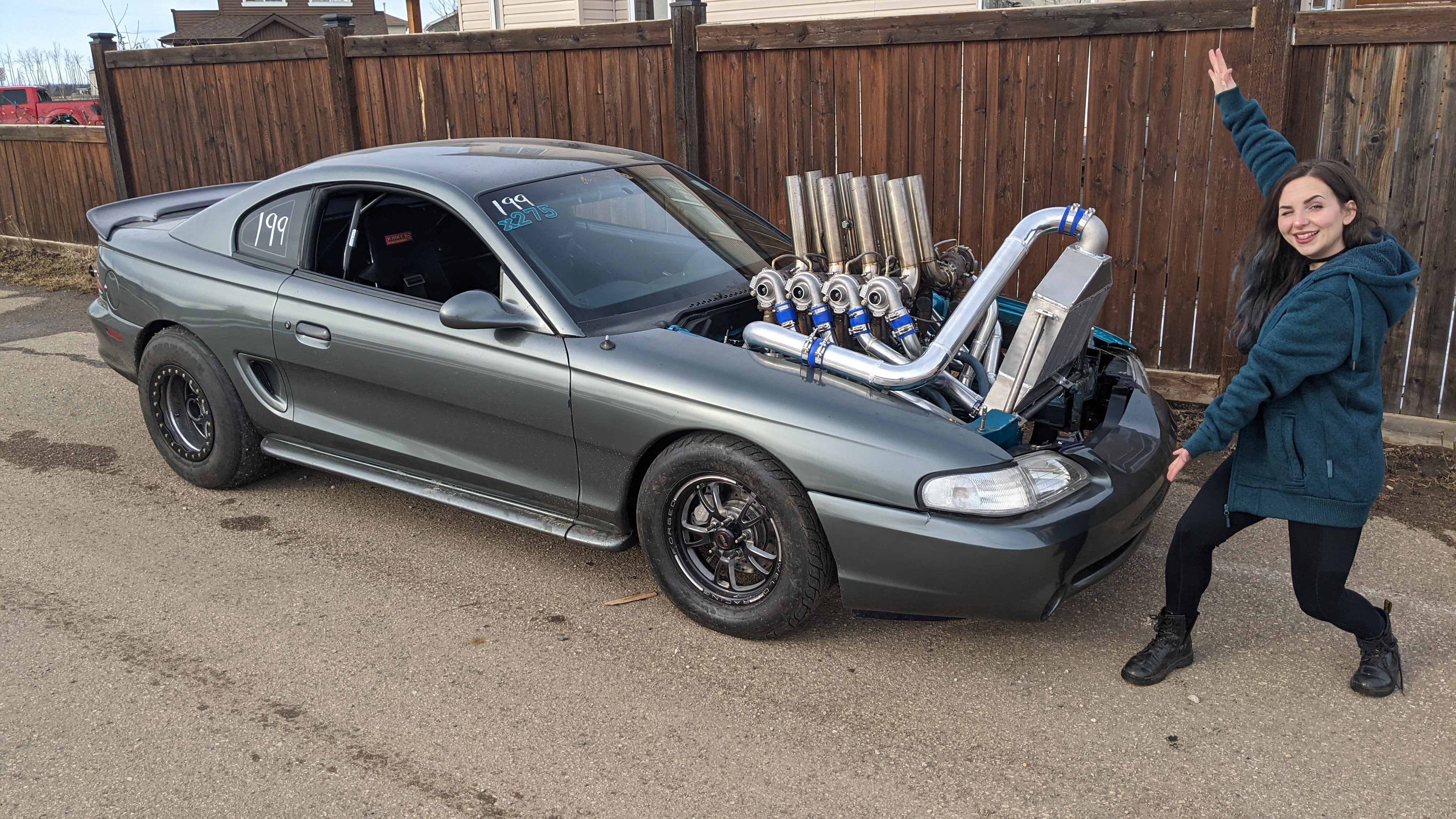 LS Swapped Ford Mustang with 8 Turbos.