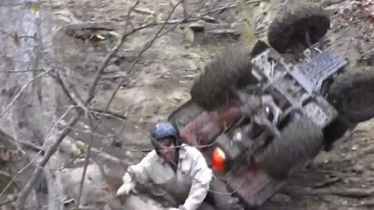 Lucky ATV Rider Missed by Tumbling Yamaha Grizzly
