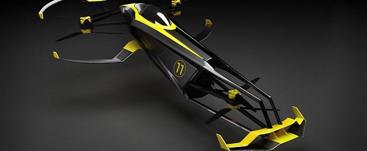 The Carcopter is a concept for a hydrogen-powered Formula One flying car