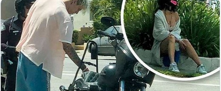 Safety first: Machine Gun Kelly and Megan Fox are pulled over during California bike ride