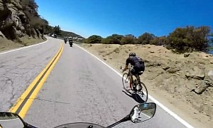 Mad Cyclist Overtakes Motorcycles On Mountain Road