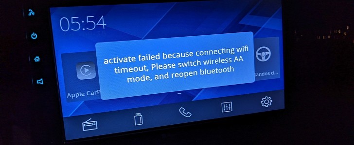 The error showing up when launching Android Auto wireless