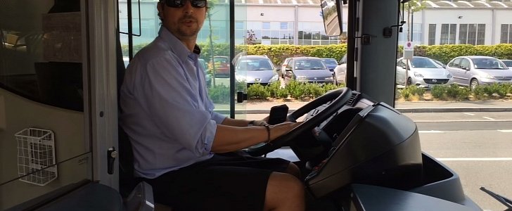 Bus driver in a skirt
