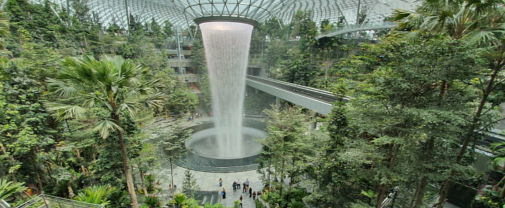 The Jewel terminal at Changi Airport, Singapore, includes the world's largest indoor waterfall