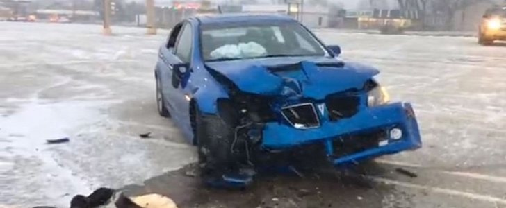 Man crashes new Pontiac G8 with kids inside, while doing donuts in empty parking lot