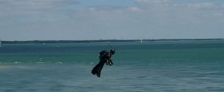 Richard Browning takes off to deliver letter by jet-powered suit on Isle of Wight