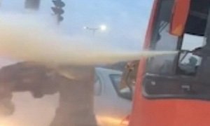 Man Hurls Child’s Carseat at Bus, Gets Sprayed With the Fire Extinguisher