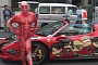 Man in Monster Spandex Costume Poses Next to Ferrari in Japan