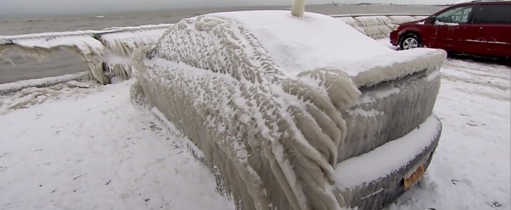 Man Parks His Car Near Lake Erie, the Car Freezes and Becomes Internet Sensation