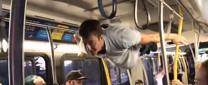 Gymnast Vincent Bouchard makes bus commute more lively with gravity-defying plank