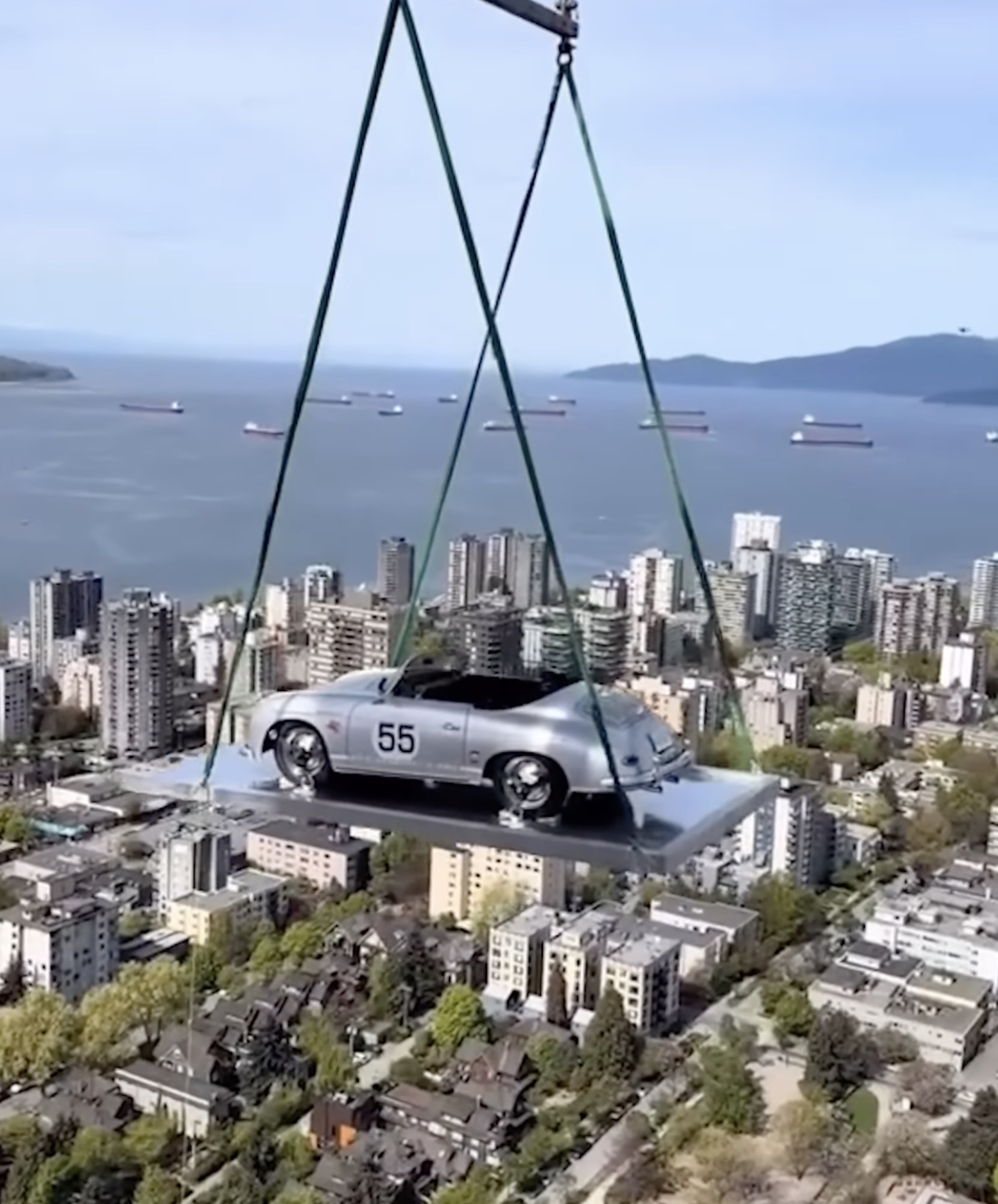 Man Wants To Have a Porsche 356 in the Living Room, Lifts It to the 58th Floor by Crane
