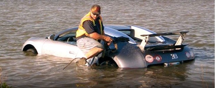 Bugatti Veyron driven into a lake