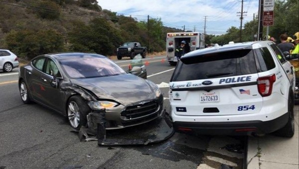 One of the crashes in which a Tesla on Autopilot crashed against emergency vehicles