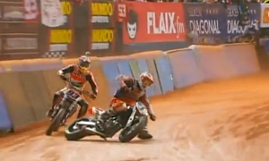 Marc Marquez Crashes in the Superprestigio Dirt Track 2014 Super Final