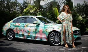 Maria Menounos Wears Tropical Dress Next to an Exotic-Printed 2015 Mercedes-Benz