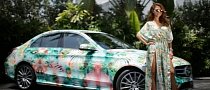 Maria Menounos Wears Tropical Dress Next to an Exotic-Printed 2015 Mercedes-Benz