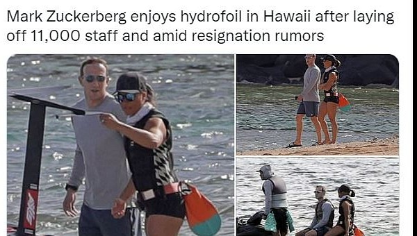 Mark Zuckerberg is back in Hawaii, back to e-surfing 