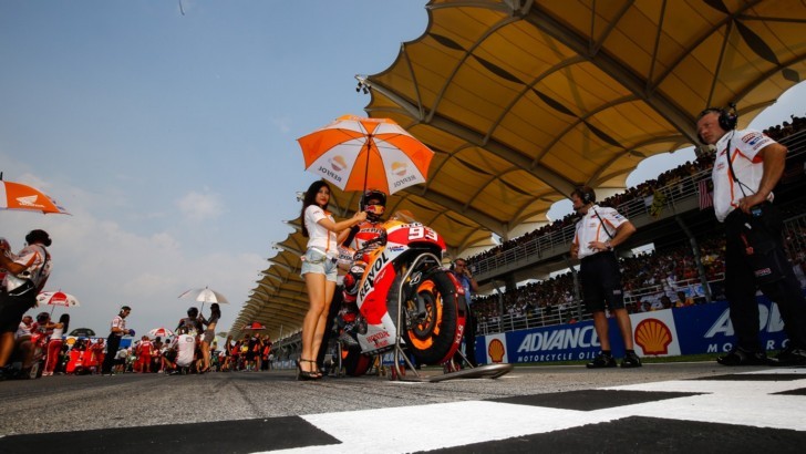 Marc Marquez on the starting grid in Sepang, 2014