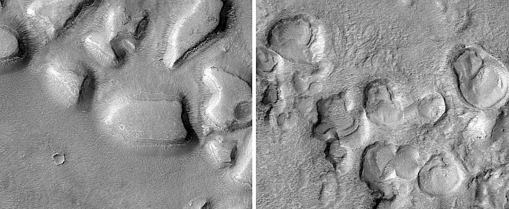 Mesas and pits on Mars