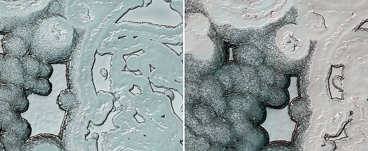 The same Mars South Pole mesas, eight years apart