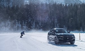 Maserati Levante Tows Snowboarder Jamie Barrow to Guinness Speed Record