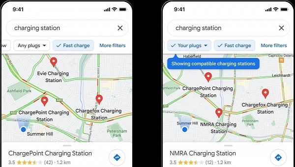 EV charging improvements in Google Maps