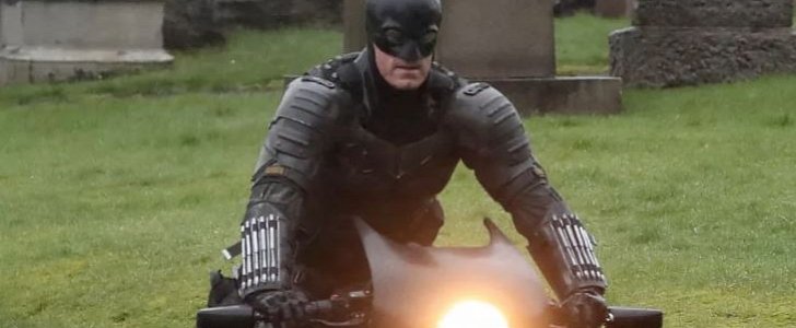 Stunt doubles films scenes for The Batman in Glasgow on a Harley Davidson