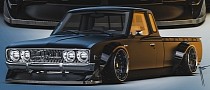 Matte/Gloss Black Datsun 620 Truck Is Laid Out and Feistily Imagined With RB Swap