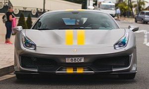 Matte Grey Ferrari 488 Pista with Yellow Stripes Is Not a Tame Spec