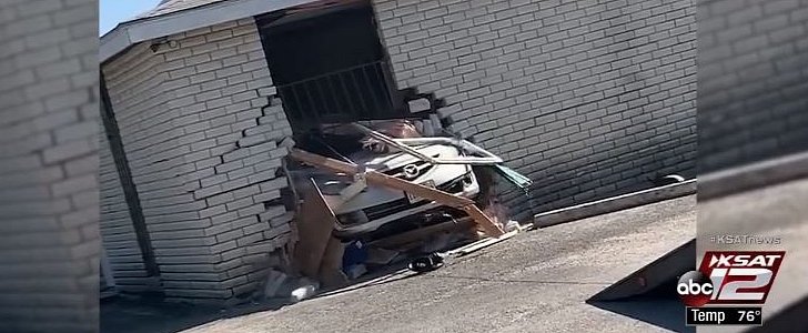 Mazda crashes into San Antonio church, driver flees the scene