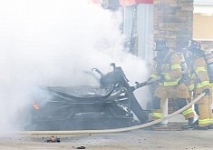 McLaren 765LT Catches Fire at Gas Station, Unfortunately Burns to a Crisp