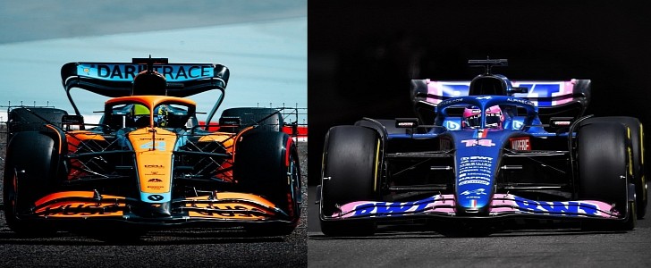 McLaren-Mercedes and Alpine Formula 1 cars