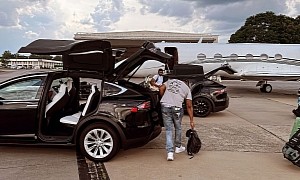 Meek Mill Plays Games on His Tesla Model X While Waiting for a Private Jet