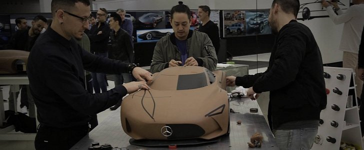 Linkin Park members and a Mercedes-Benz clay model