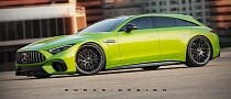 Mercedes-AMG SL 63 Goes Banana Green, Stands Out in CGI Shooting Brake Crowds