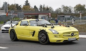 Mercedes-Benz SLS AMG Electric Drive Makes Odd 'Ring Comeback Cladded in Sensors