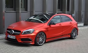 Mercedes-Benz A45 AMG Gets Wrapped in Wonderful Red Matte Foil, Is Boosted to 435 HP