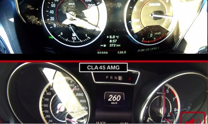 Mercedes-Benz CLA 45 AMG vs BMW M235i Speedometer