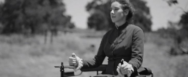 Bertha Benz at the wheel of Model III, on the first cross-county drive ever