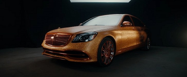 Mercedes-Benz wrapped a Maybach S 560 in glitter and gold for the upcoming "Cinderella" movie