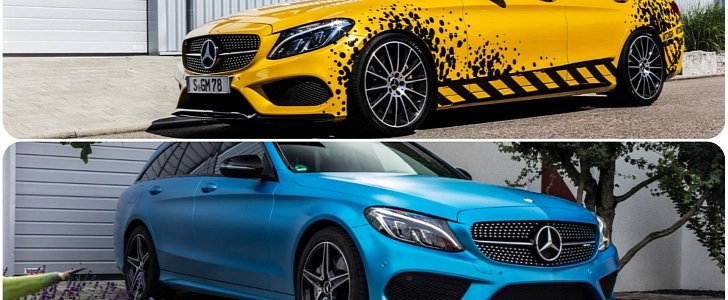 Mercedes C450 AMG Yellow Taxi vs. C43 in Silky Blue: Wrap Battle