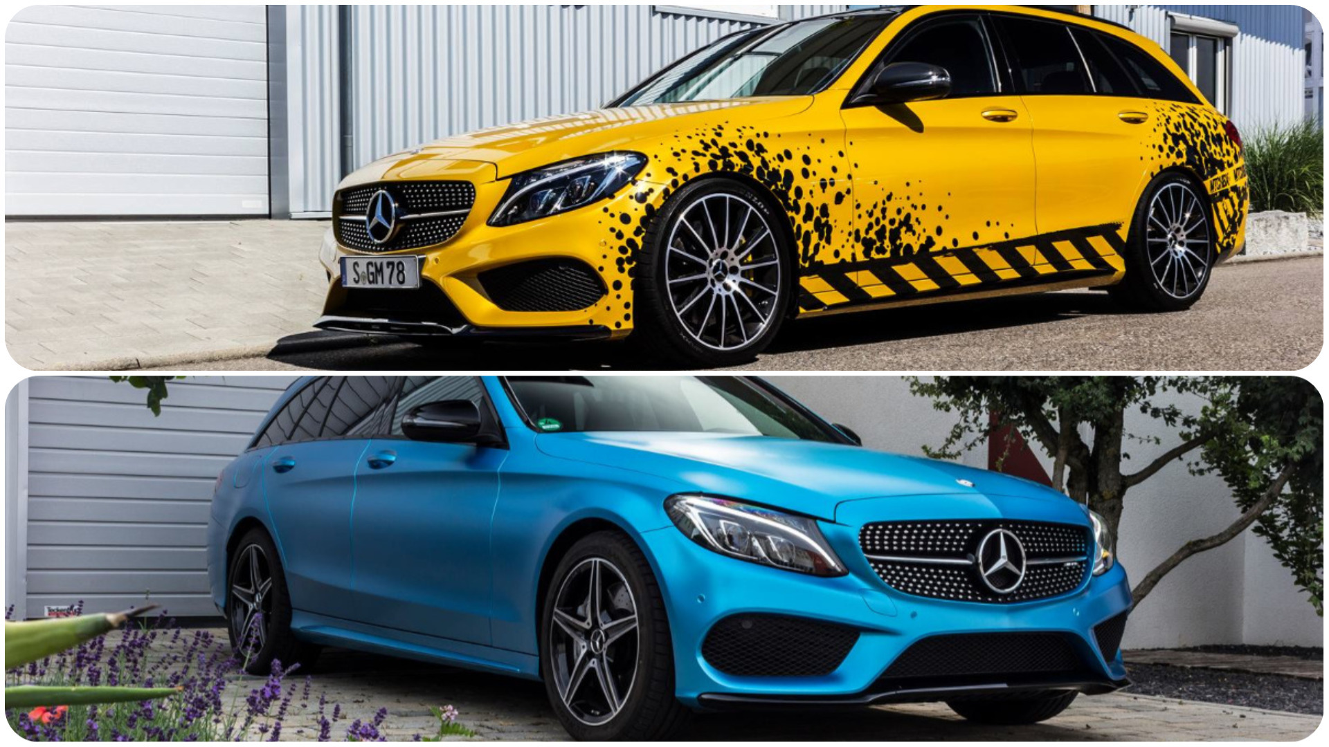 Charlotte Bronte Condition tribe Mercedes C450 AMG Yellow Taxi vs. C43 in Silky Blue: Wrap Battle