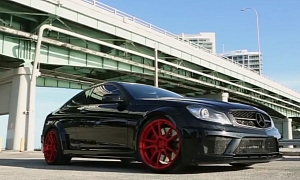 Mercedes C63 AMG Coupe Black Series on Red ADV.1 Wheels