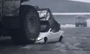 Mercedes CLK Gets Crushed by a Giant Loader