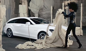 Mercedes CLS Shooting Brake Plays with Model in Catsuit