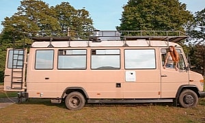 Mercedes Vario Minibus Turned Home on Wheels Exudes Rustic Beach Cottage Vibes