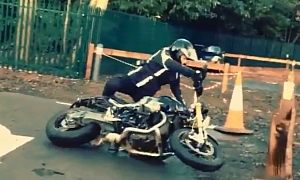 Mila Jovovich Takes a Tumble with Her BMW R nineT [Video Link]