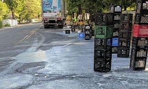Milk Delivery Truck Spills Most of Cargo on Road, Nobody Cried Over It