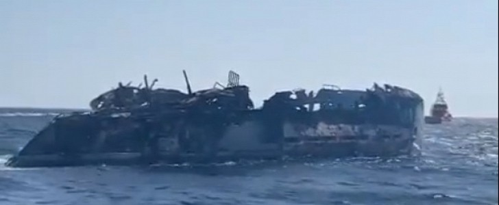 The remains of $23.5 million superyacht Aria SF after fire